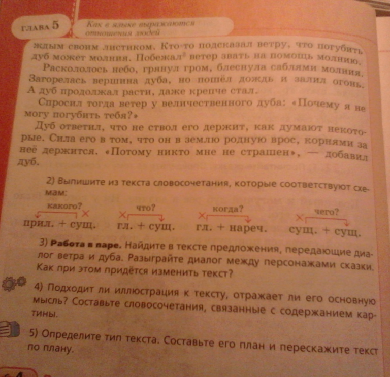 План текста дуб и ветер