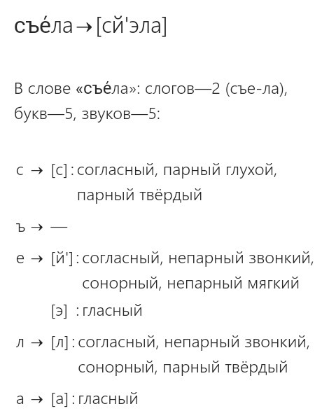 Съел - фонетический (звуко-буквенный) разбор слова онлайн