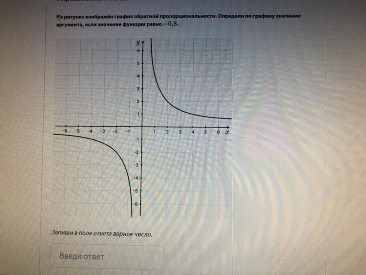 На рисунке изображен график обратной пропорциональности определи по графику значение аргумента если