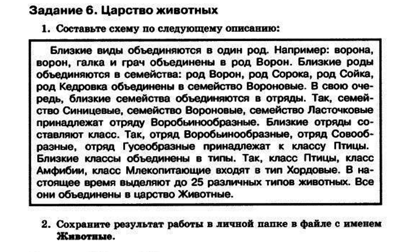 Следующее описание. Составьте схему по следующему описанию. Составьте схему по следующему описанию близкие виды. Составьте схему по следующему описанию близкие виды Обь. Задание 6 царство животных Информатика.