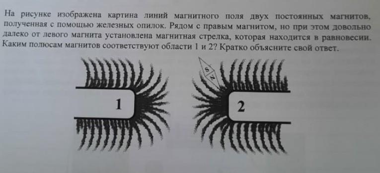 На рисунке изображена картина магнитного поля двух постоянных магнитов полученная с помощью железных