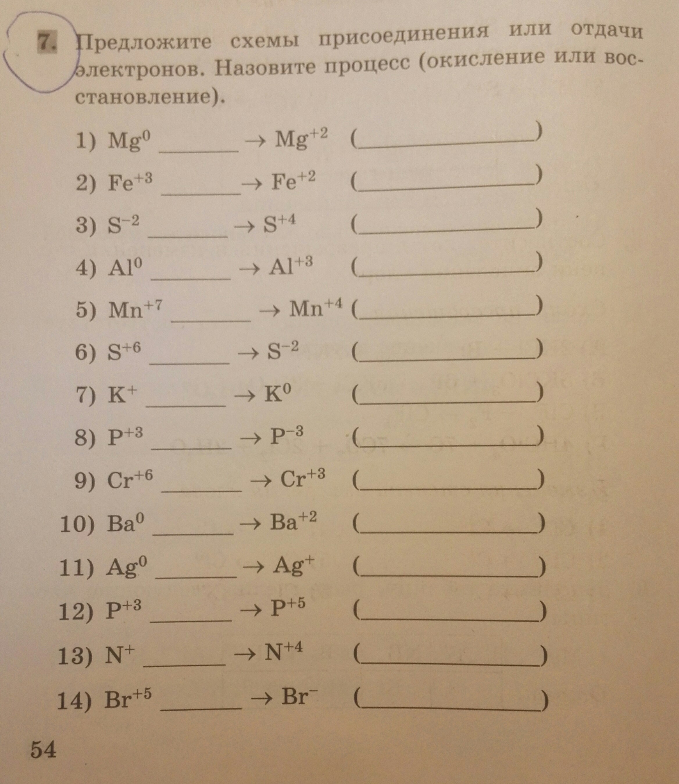 Предложите схемы присоединения или отдачи электронов назовите процесс окисления или восстановления