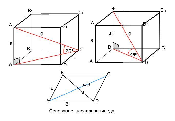 Перпендикулярные ребра параллелепипеда. Угол между диагональю и плоскостью параллелепипеда. Боковое ребро прямого параллелепипеда. Ребра перпендикулярные плоскости.