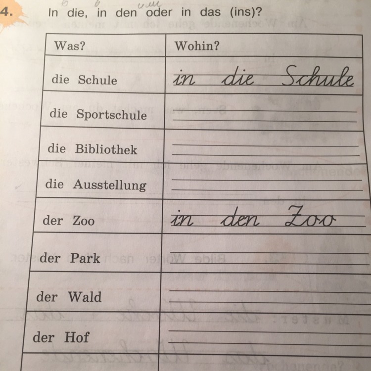 Die ins. In den ins in die правило. Слова с корнем die Schule. In +das =ins правило.