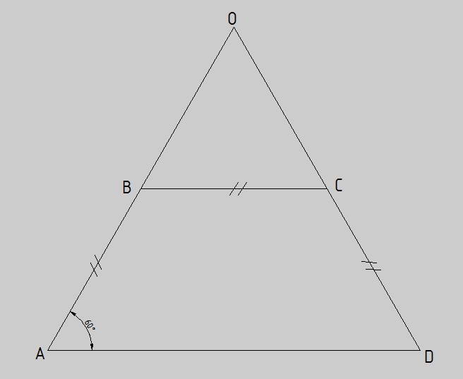 Равнобедренный треугольник 60 градусов. Средняя линия равностороннего треугольника. Треугольники в трапеции. Треугольники в равнобедренной трапеции.