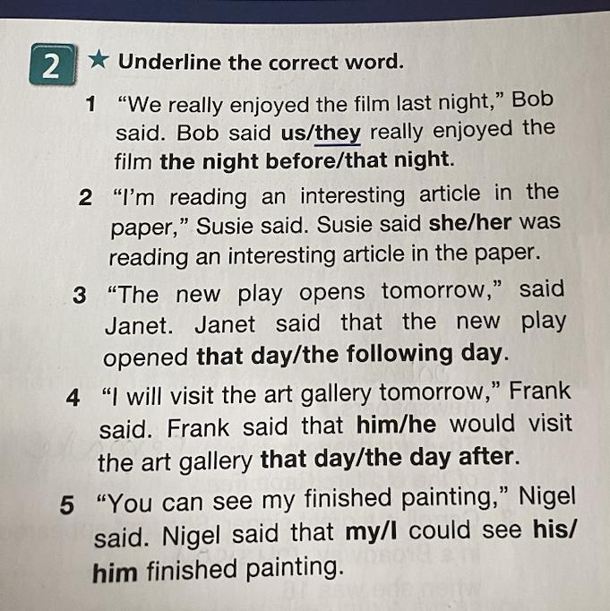 Underline the correct word that is the. Underline the correct word that is the