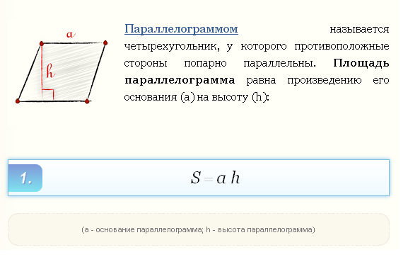 Онлайн калькулятор. Площадь параллелограмма