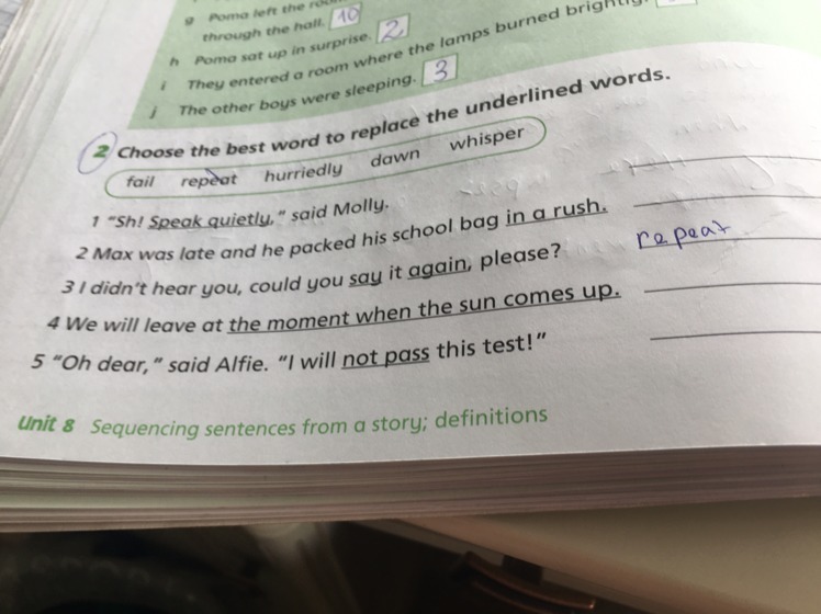 Underline the odd word. Put questions to the underlined Words. Underline the Words according to the environment. Write the names of the objects using the underlined Words from the text.