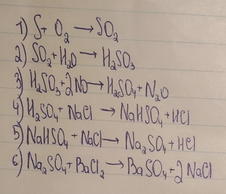 Осуществите цепочки превращений:FeS → SO2 → SO3 → H2SO4 → BaSO4