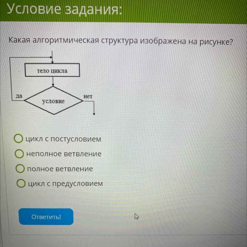 На схеме изображена структура. Тело цикла это в информатике. Тело цикла условие нет. Тело цикла условие какой цикл. Тело цикла условие да нет какой цикл.