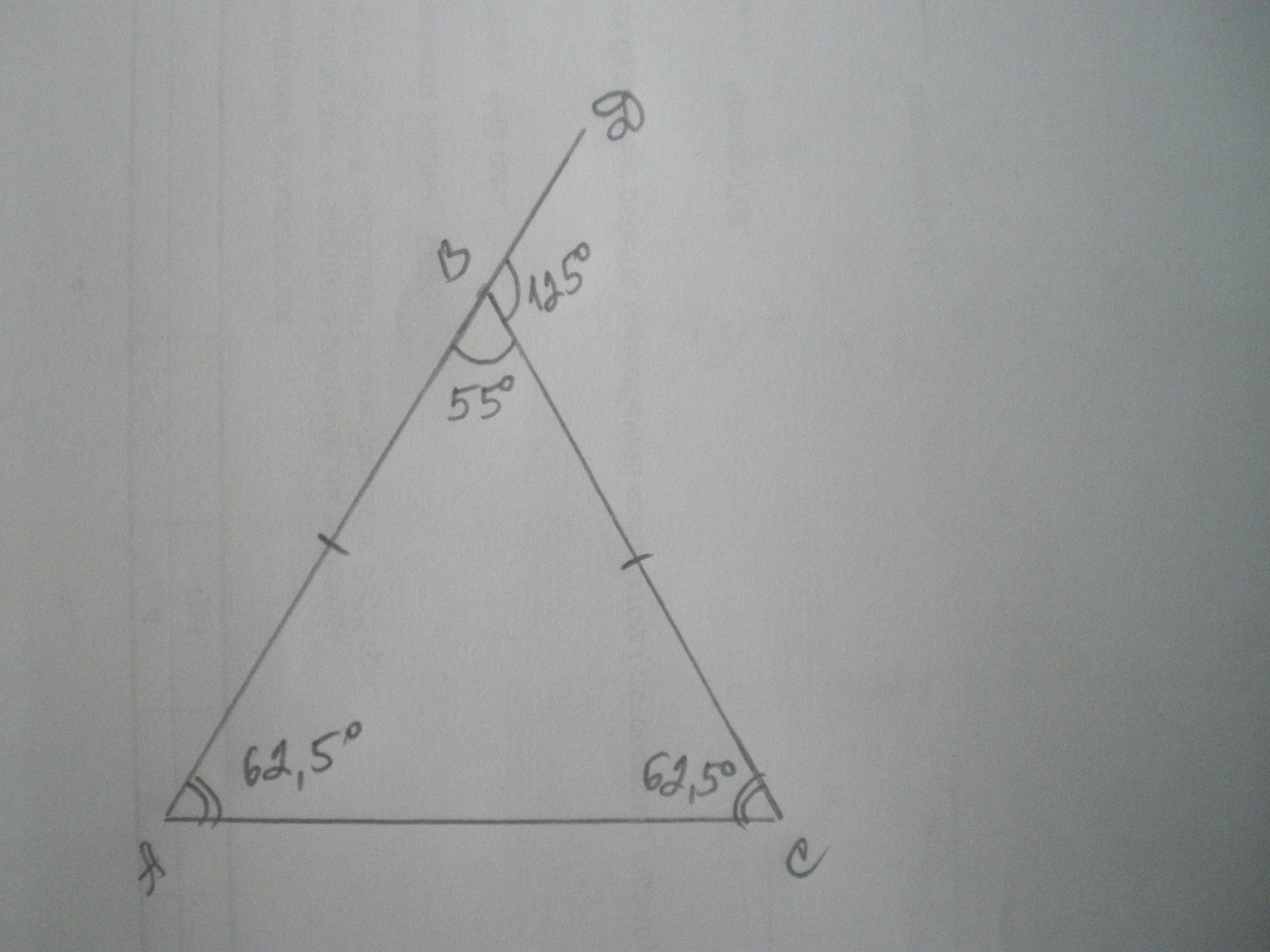 В треугольнике авс угол б 55. Внешний угол при вершине b равен 125°. В треугольнике ABC угол c равен 125 Найдите внешний. Внешний угол приивершине. Внешний угол при вершине b треугольника ABC.