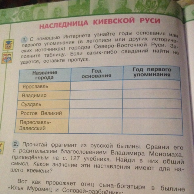 С помощью интернета найдите какие. Владимир год первого упаминание. Год основания Владимира и год первого упоминания. Год первого упоминания города Владимир. Ярославль год основания и год первого упоминания.