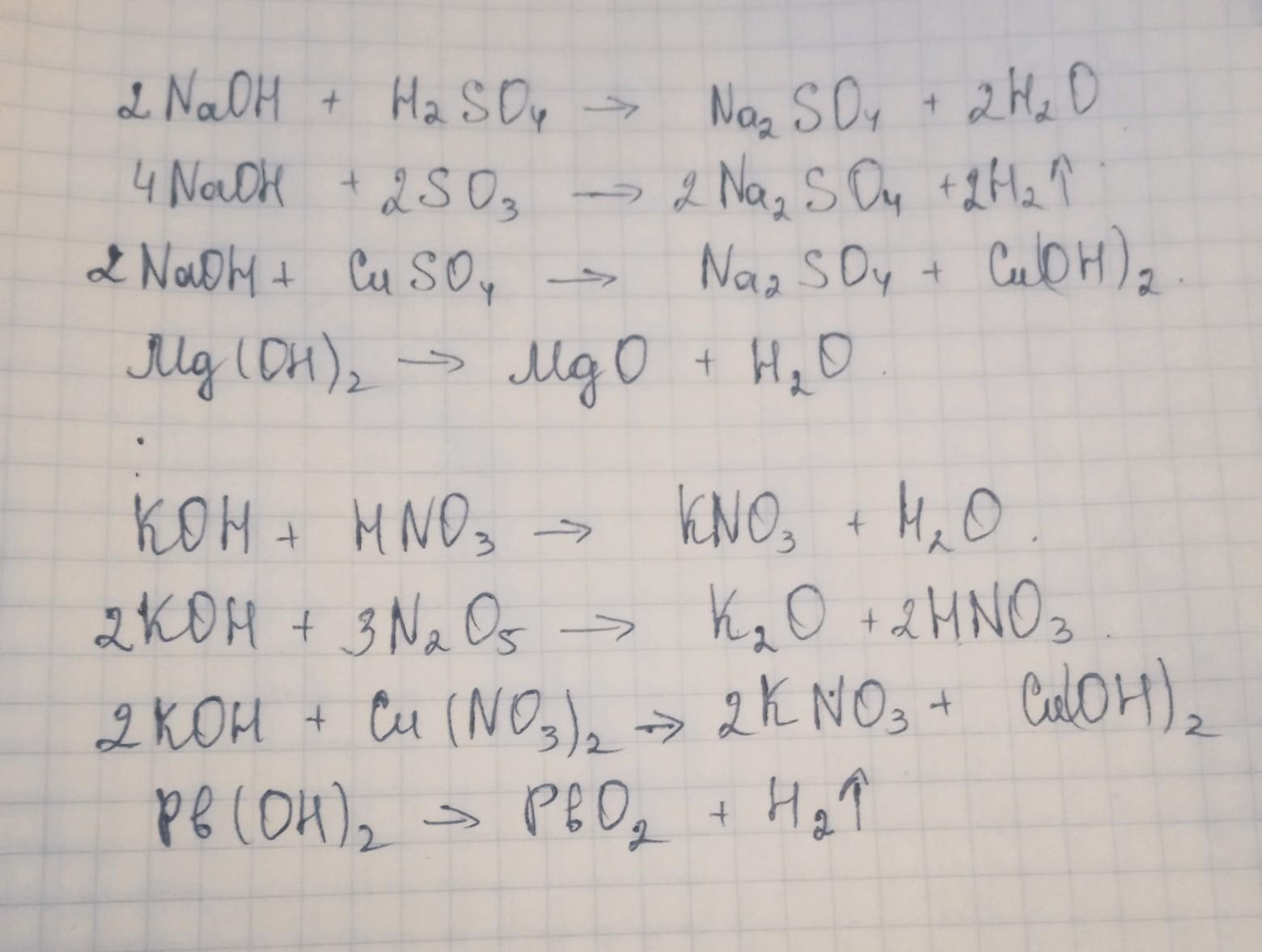 Закончите уравнения химических реакций naoh co2