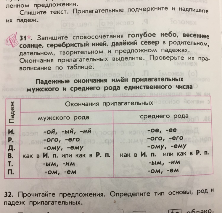 Упражнение 31 4 класс. Утренние падеж прилагательных. Весеннее солнышко падеж прилагательного. В серебристом инее падеж прилагательного род. Весеннее небо падеж прилагательного.