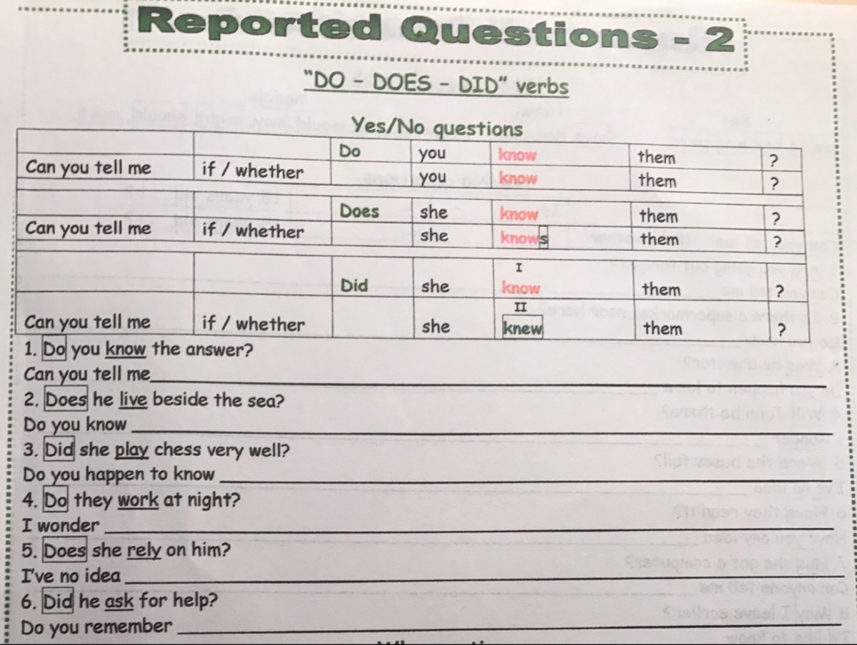 Order the words to make reported questions