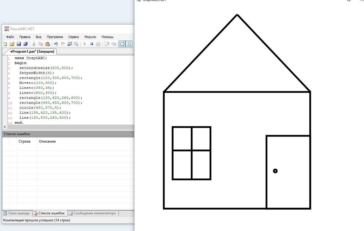 Дом информатика. Домик в программе Паскаль АБС. Как сделать домик в Паскале ABC. Рисунок в Паскаль АБС домик. Программа домик в Pascal ABC.