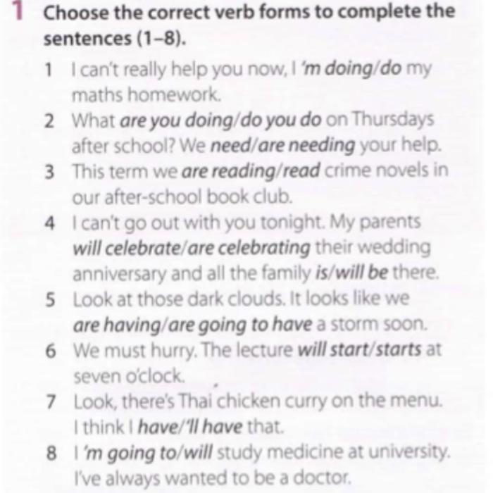 Choose the correct verb forms. Choose the correct verb. choose the right verb forms to complete the sentences. read anna&#039;s letter to david. choose the correct verb forms.