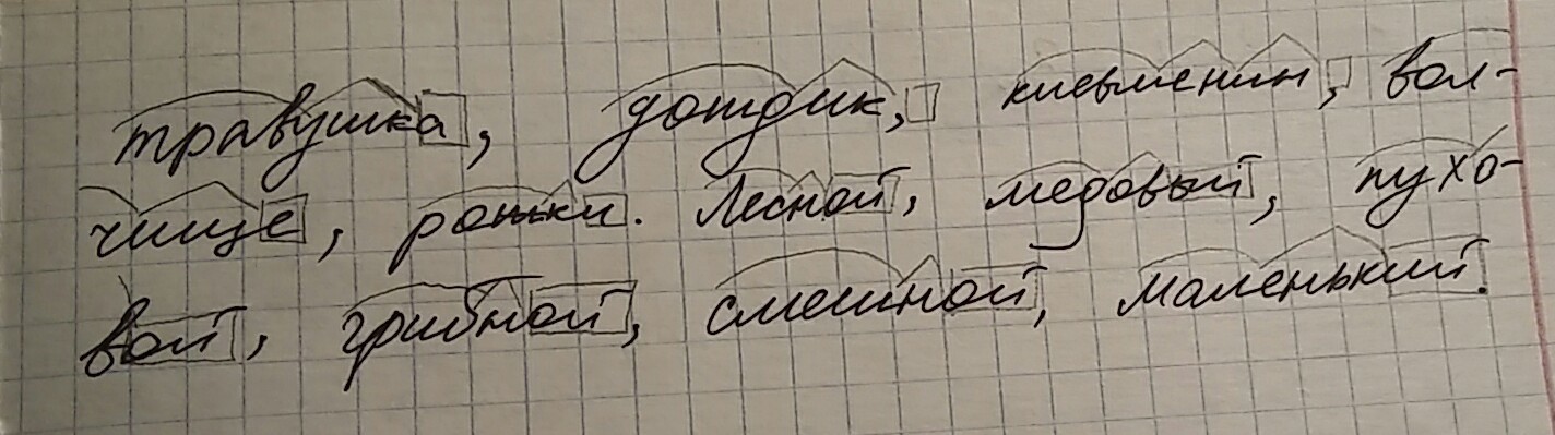 Сначала имя. Лесной медовый пуховый травушка дождик грибной смешной. Лесной медовый пуховый травушка. Спиши сначала существительное а потом прилагательные. Дождик окончание слова.