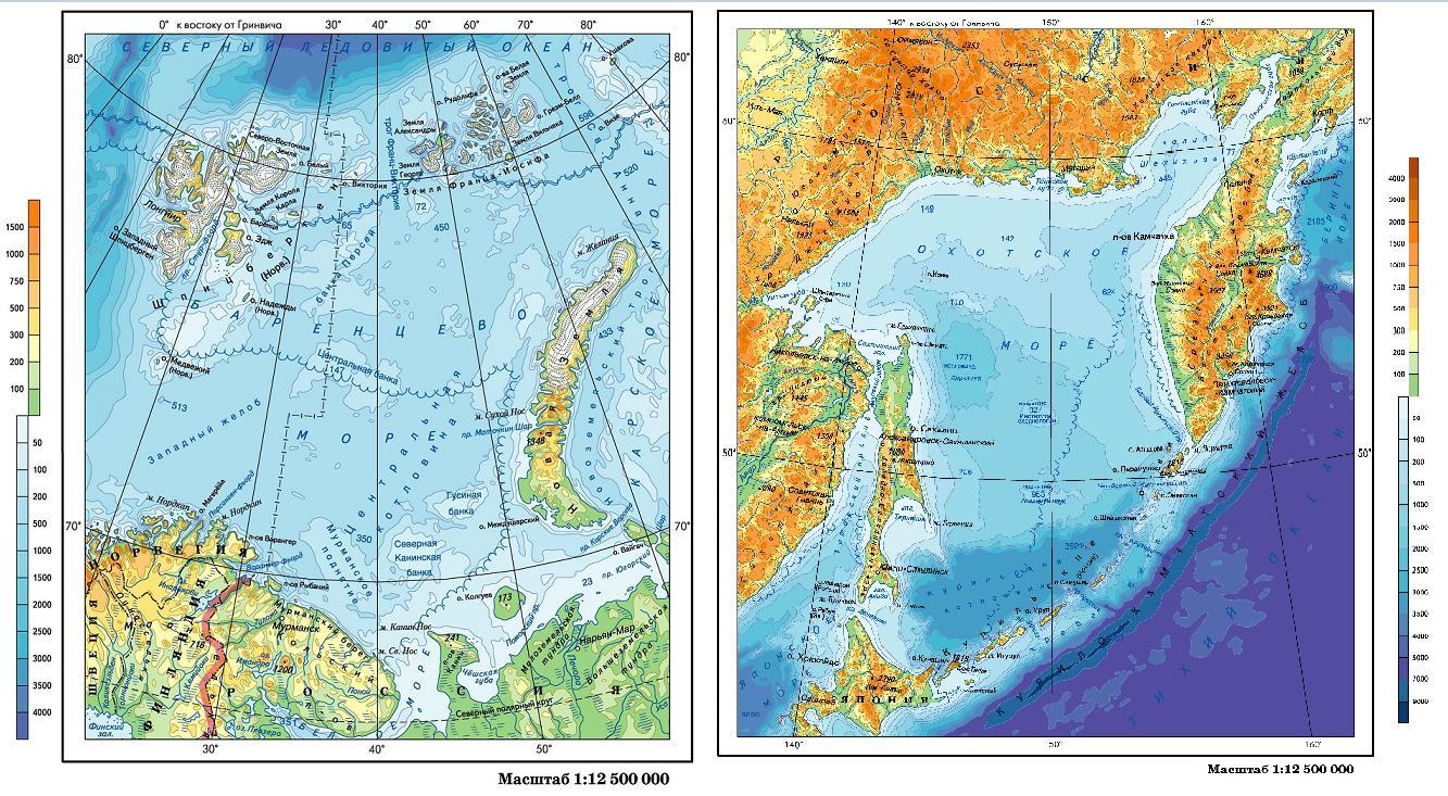 К каким морям относится охотское море. Охотское море на карте. Карта Охотского моря подробная. Впадины Охотского моря. Охотское море физическая карта.