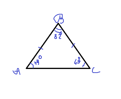 49 градусов. Градусы треугольника. Равнобедренный треугольник градусы. Треугольник градусные. Углы в равнобедренном треугольнике сколько градусов.