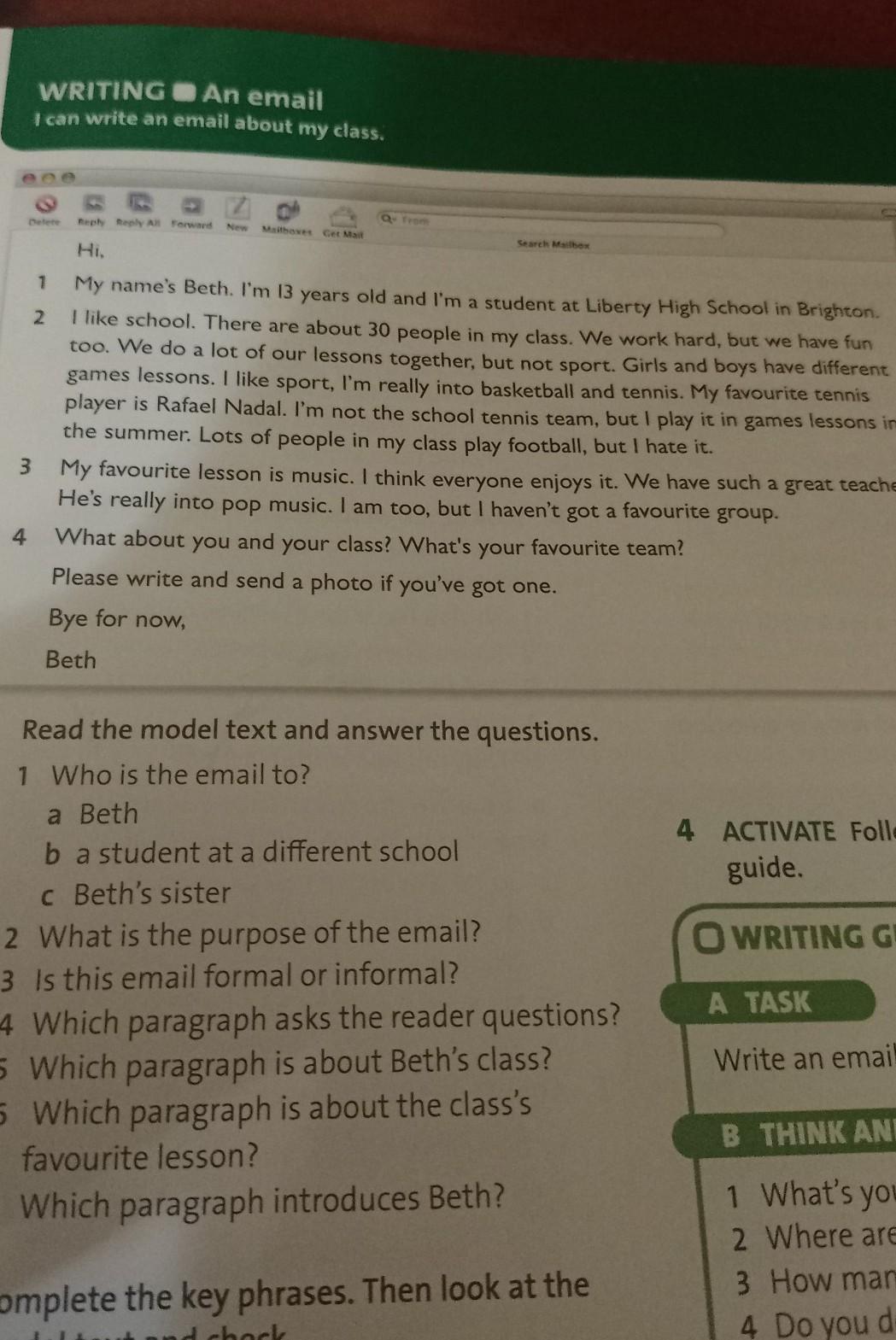 Read the model text answer the questions. 1. Read the model text and answer the questions.