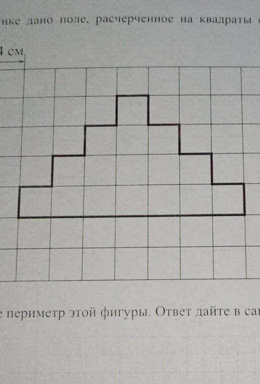 На рисунке дано поле расчерченное на прямоугольники со сторонами 4 см и 3 см найдите