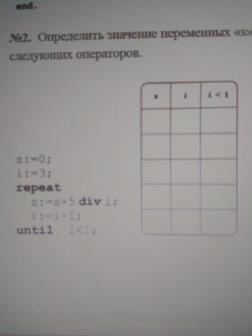 Определите значение переменных s и i