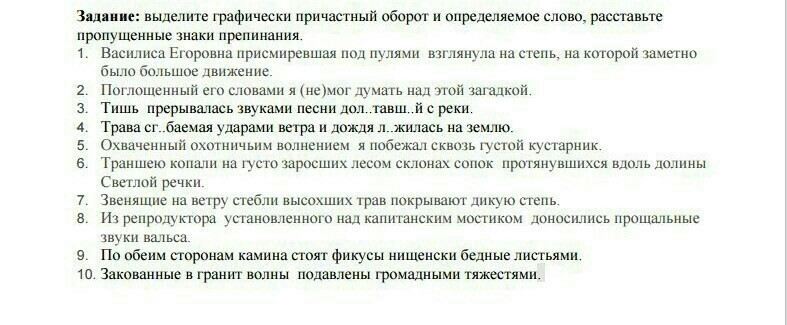 Задание выделите. Звенящие на ветру стебли высохших трав покрывают дикую степь. Василиса Егорвна поиссеревшая. Василиса Егоровна присмиревшая под пулями. По обеим сторонам камина стоят фикусы нищенски бедные.