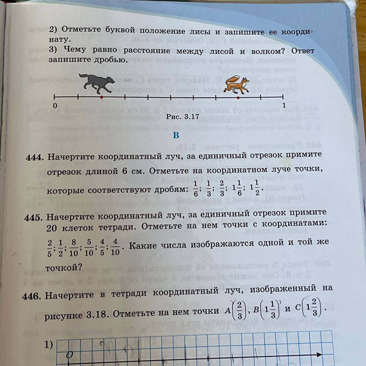 Начертите координатный луч единичный