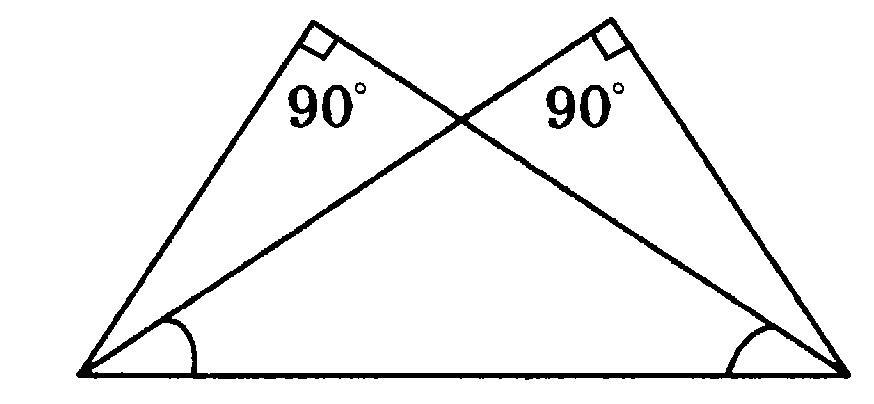 Прямоугольный треугольники изображенные на рисунке будут равны по 2 катетам по катету и прилежащему
