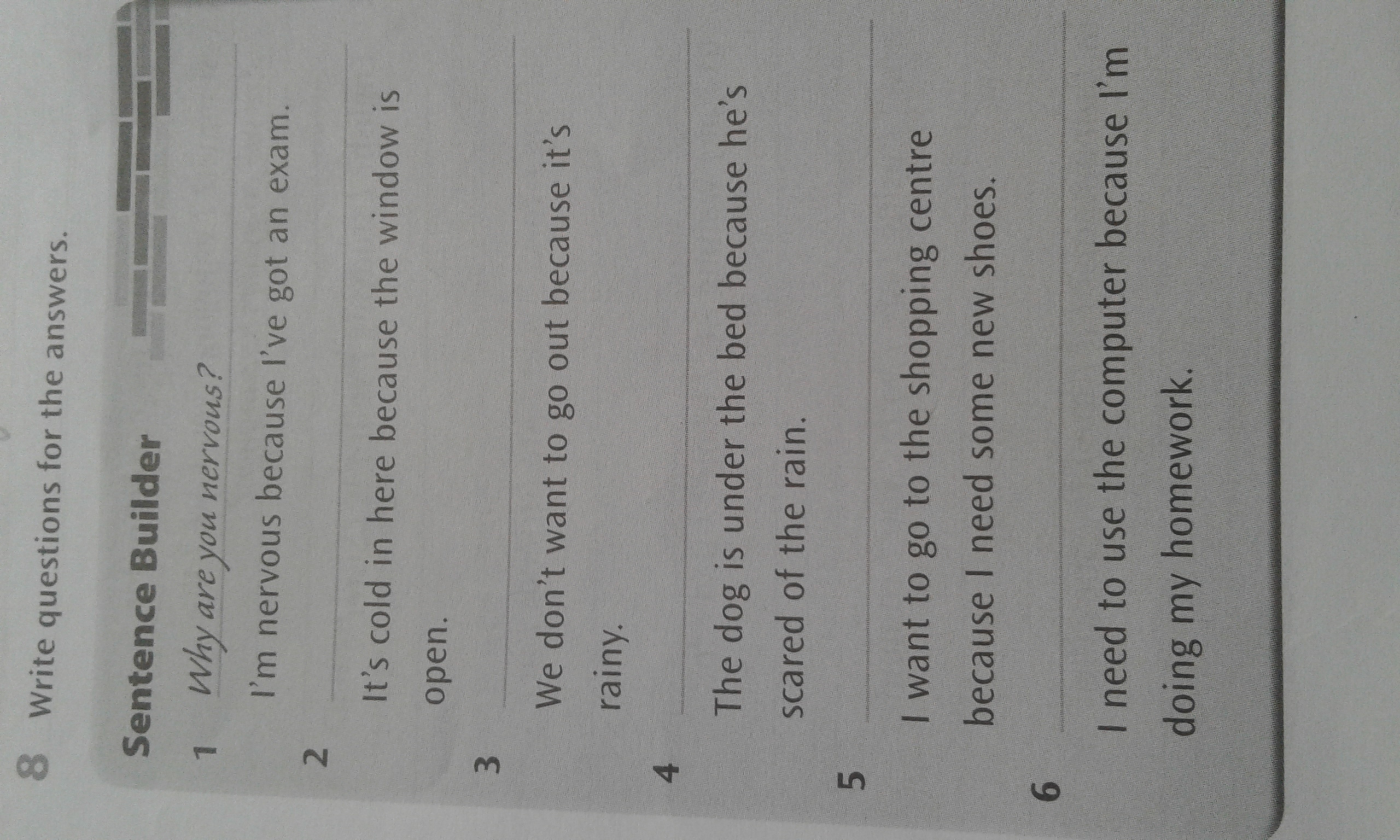 Write the questions and answers. Write questions for these answers. Then write questions and answers about the Sphinx.