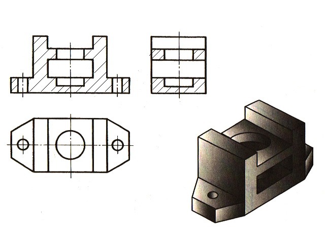 Рисунок содержит фронтальный и профильный разрезы штриховка на них не показана вид сверху и