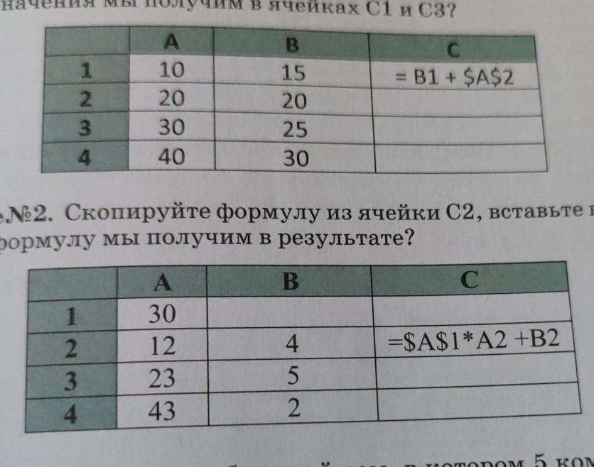 На рисунке представлен фрагмент таблицы в режиме отображения формул