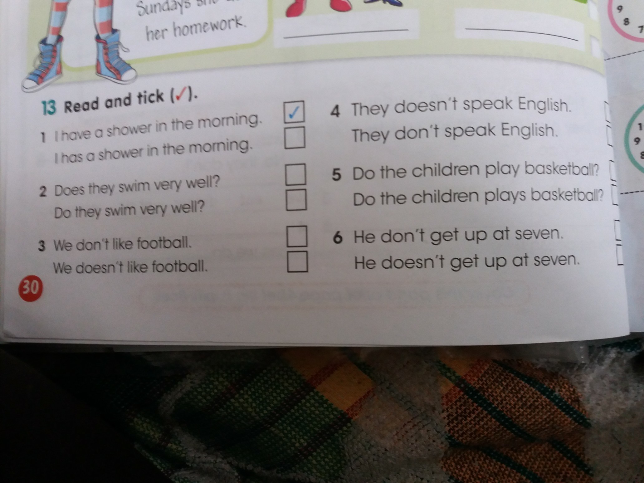 Have a shower перевод на русский. Read and Tick ответы. Read and Tick 4 класс. Read and Tick 4 класс перевод. Read and put a Tick or a Cross 2 класс.