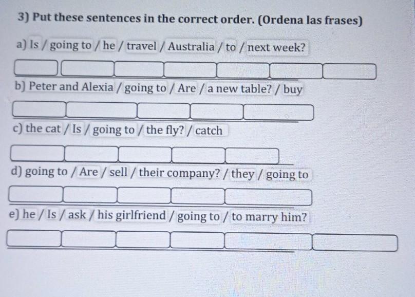 For each set of three sentences