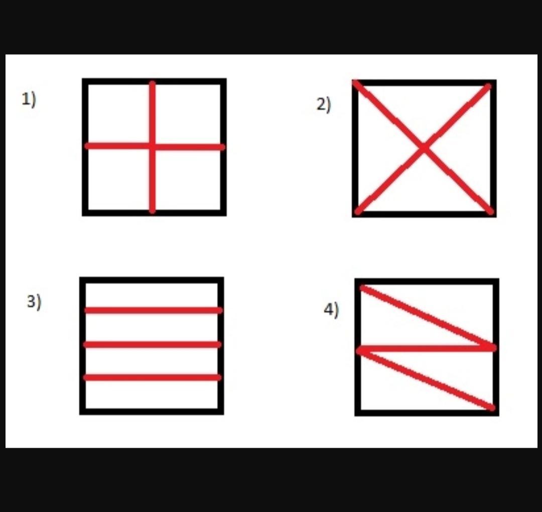 Разделить квадрат на 4 равные треугольника