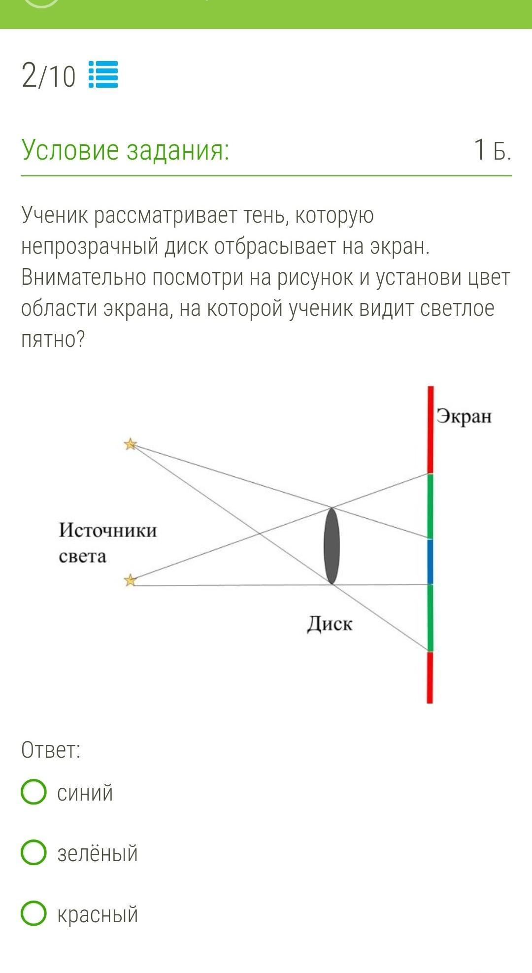 Ученик рассматривает тень которую непрозрачный диск отбрасывает на экран изучи схему опыта и выбери