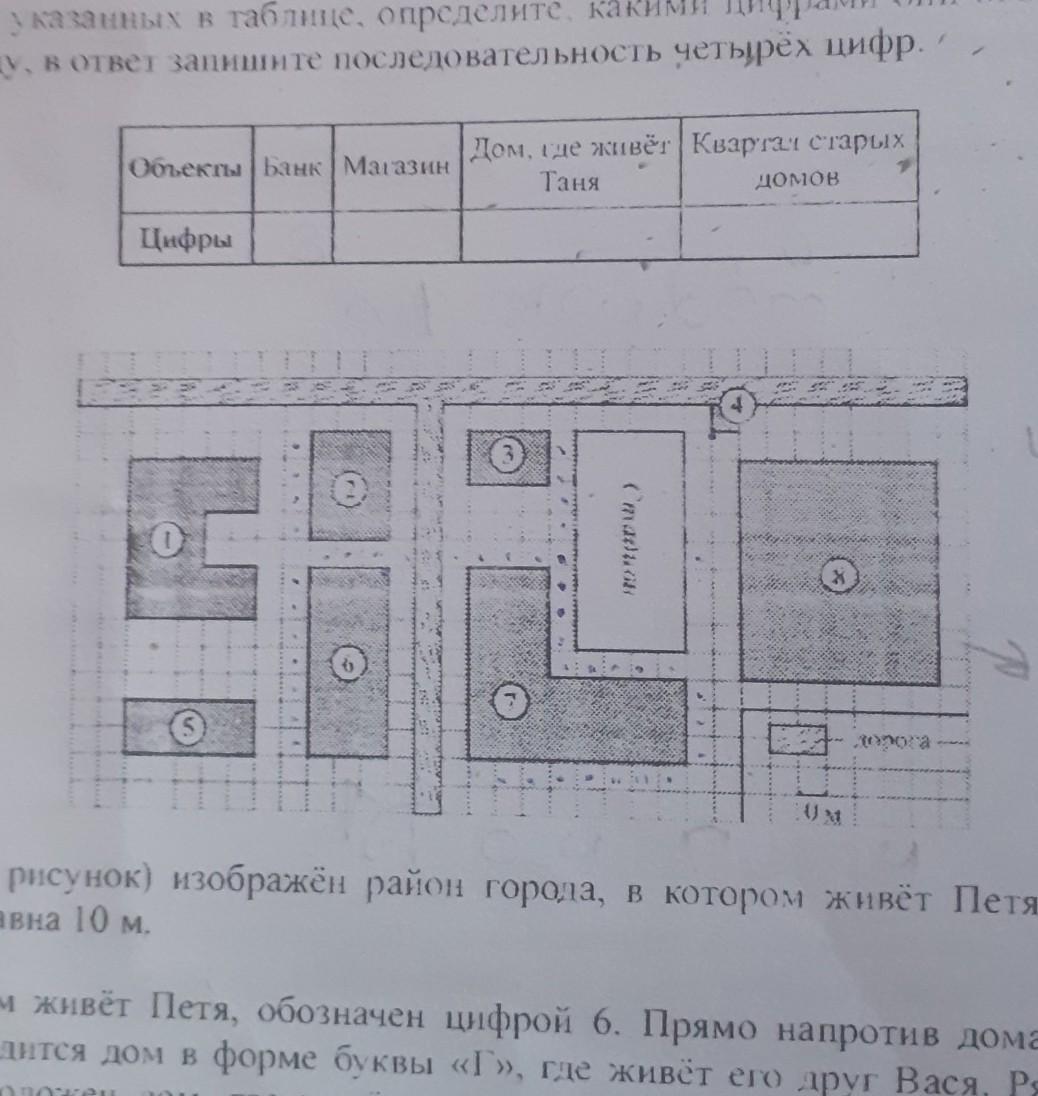 На плане изображен район города в котором проживает петя сторона каждой клетки 10 м