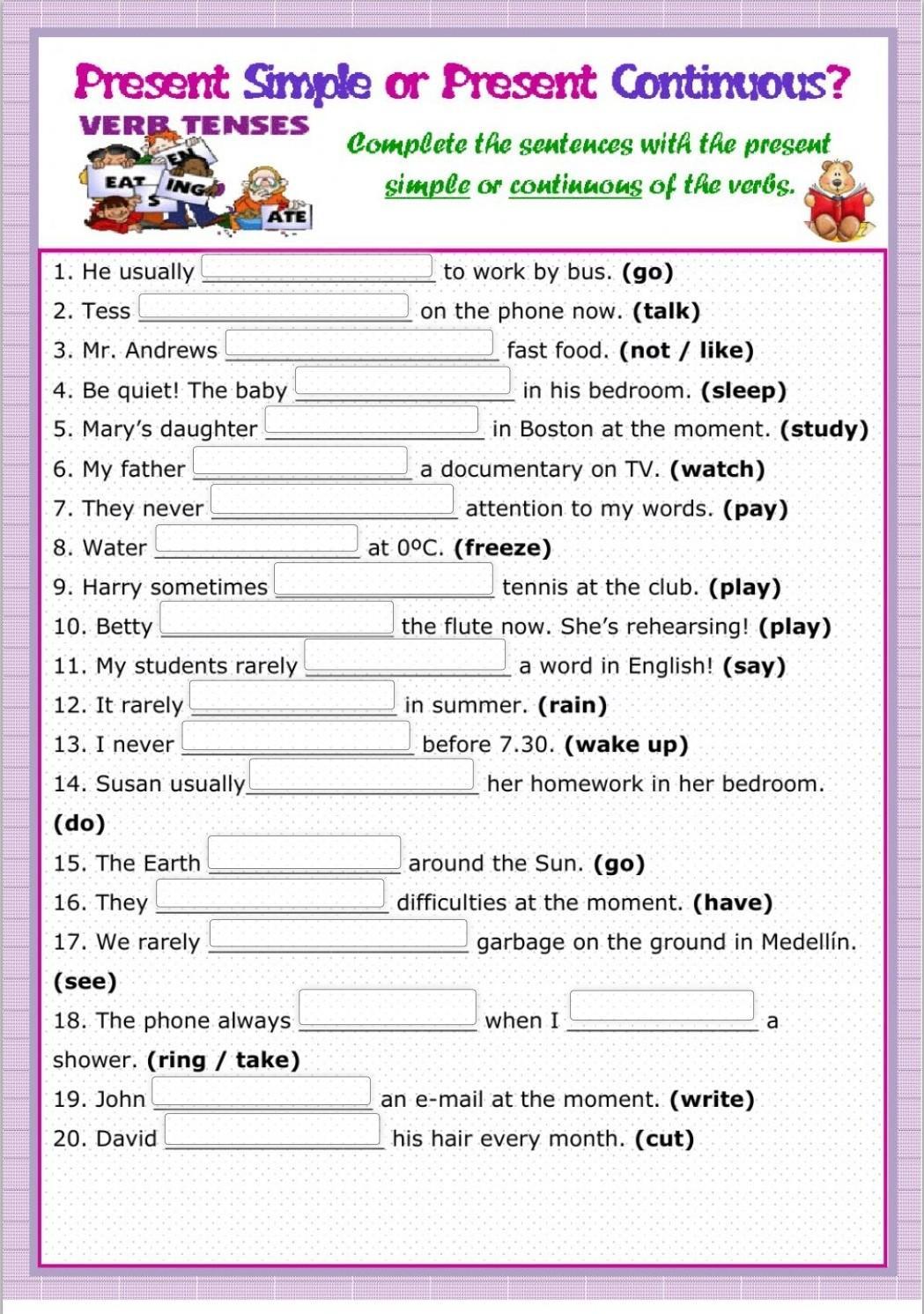 Present simple present continuous he to school. Present simple present Continuous present perfect present perfect Continuous упражнения Worksheets. Английский present simple или present Continuous упражнения. Present simple Continuous упражнения 4 класс. Паст Симпл презент Симпл презент Симпл упражнения.