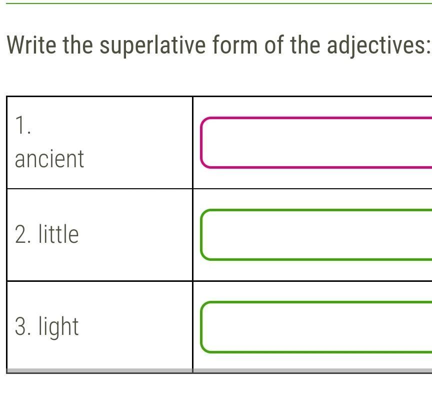 Superlative forms old. Write the superlative form. write the adjective rain. write the adjective. fog.... write the superlative from the longest.