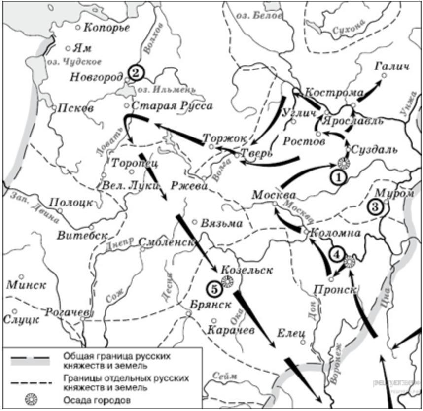 Карта нашествие хана батыя на русь из учебника 6 класс