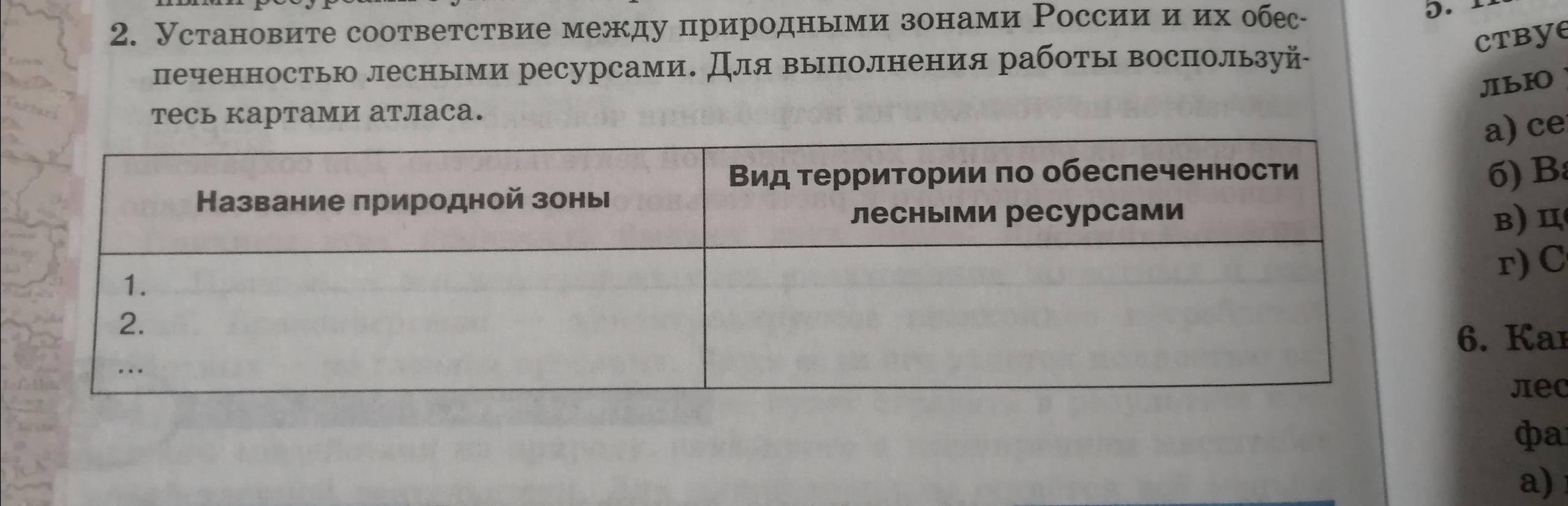 Установите соответствие между природными зонами