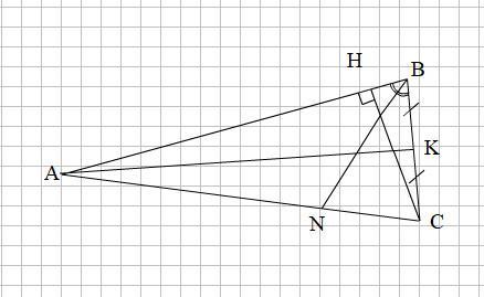 Ак медиана. В треугольнике АВС проведена биссектриса АК ВК:СК. Дан треугольник ABC постройте биссектрису AK медиану BM высоту Ch.