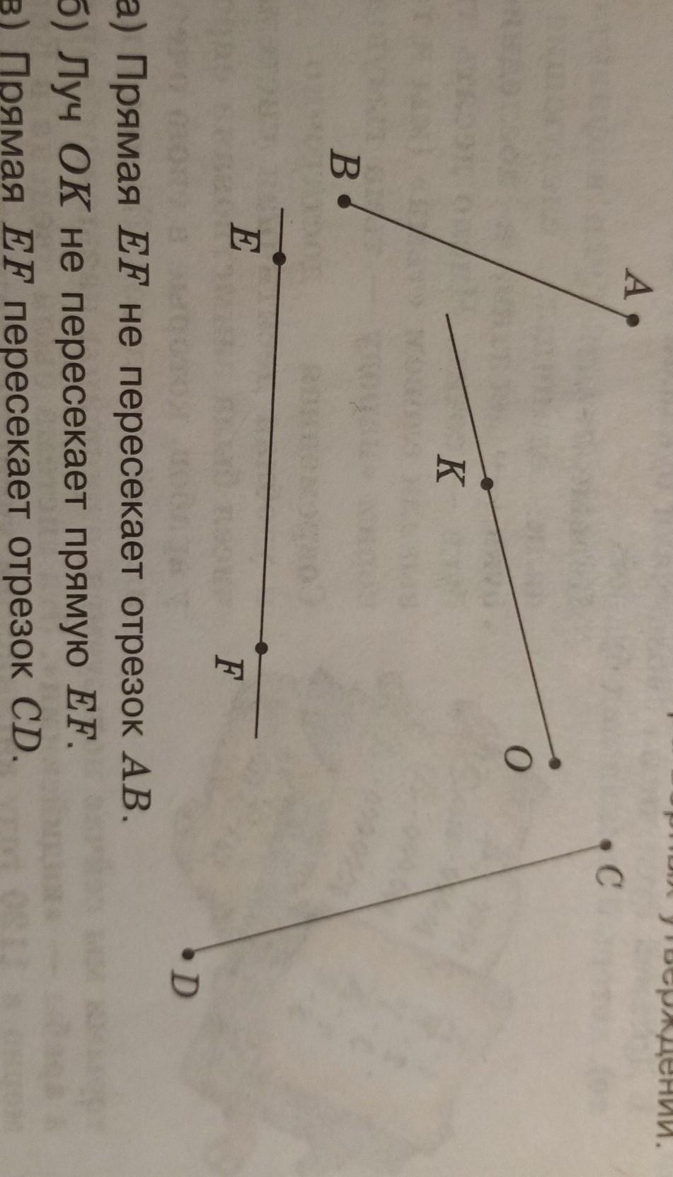 Отрезок не пересекает прямую. Прямую b не пересекающую отрезок ab. Луч ок пересекает отрезок АВ. Луч ab не пересекает отрезок CD.