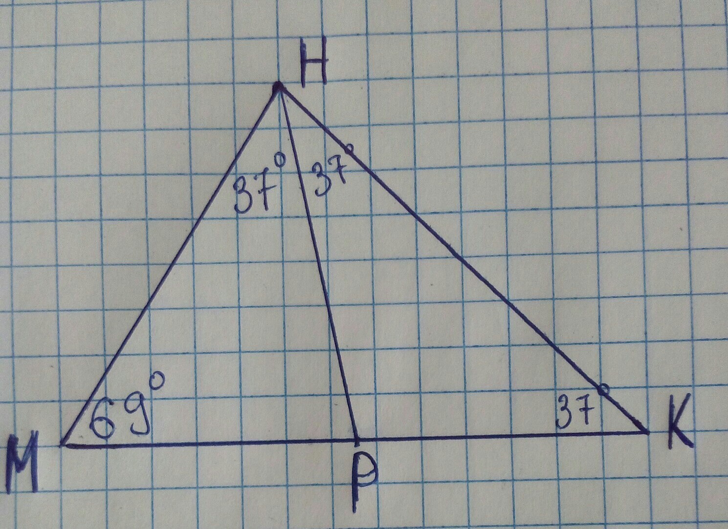 Угол м треугольника. Треугольник МНК. Угол MNK. Угол 69 градусов. В треугольнике MNK угол k равен 37 градусов угол m.